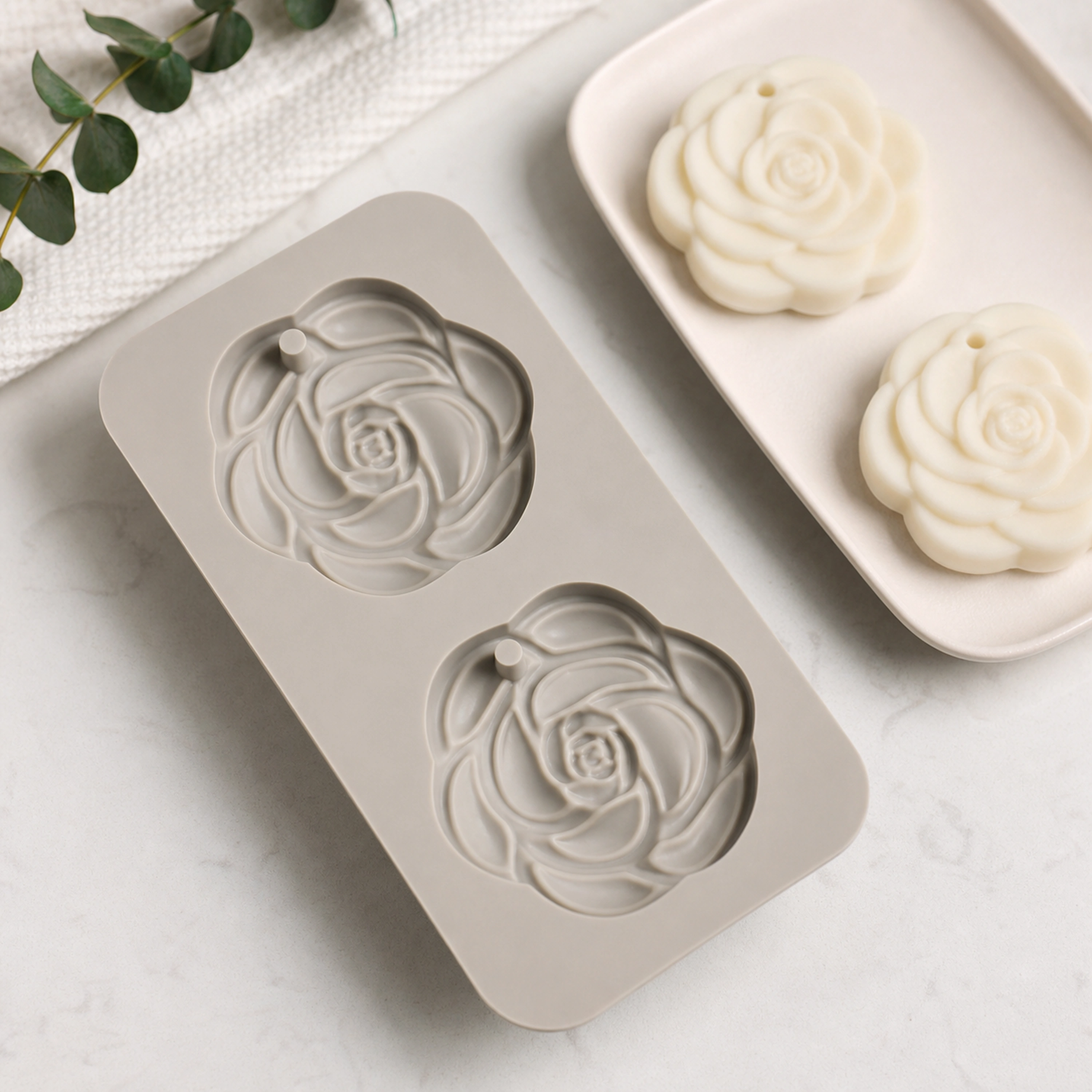 Molde de Silicona para Velas y Jabones Camelia 2 Cavidades 16.2x8.6cm