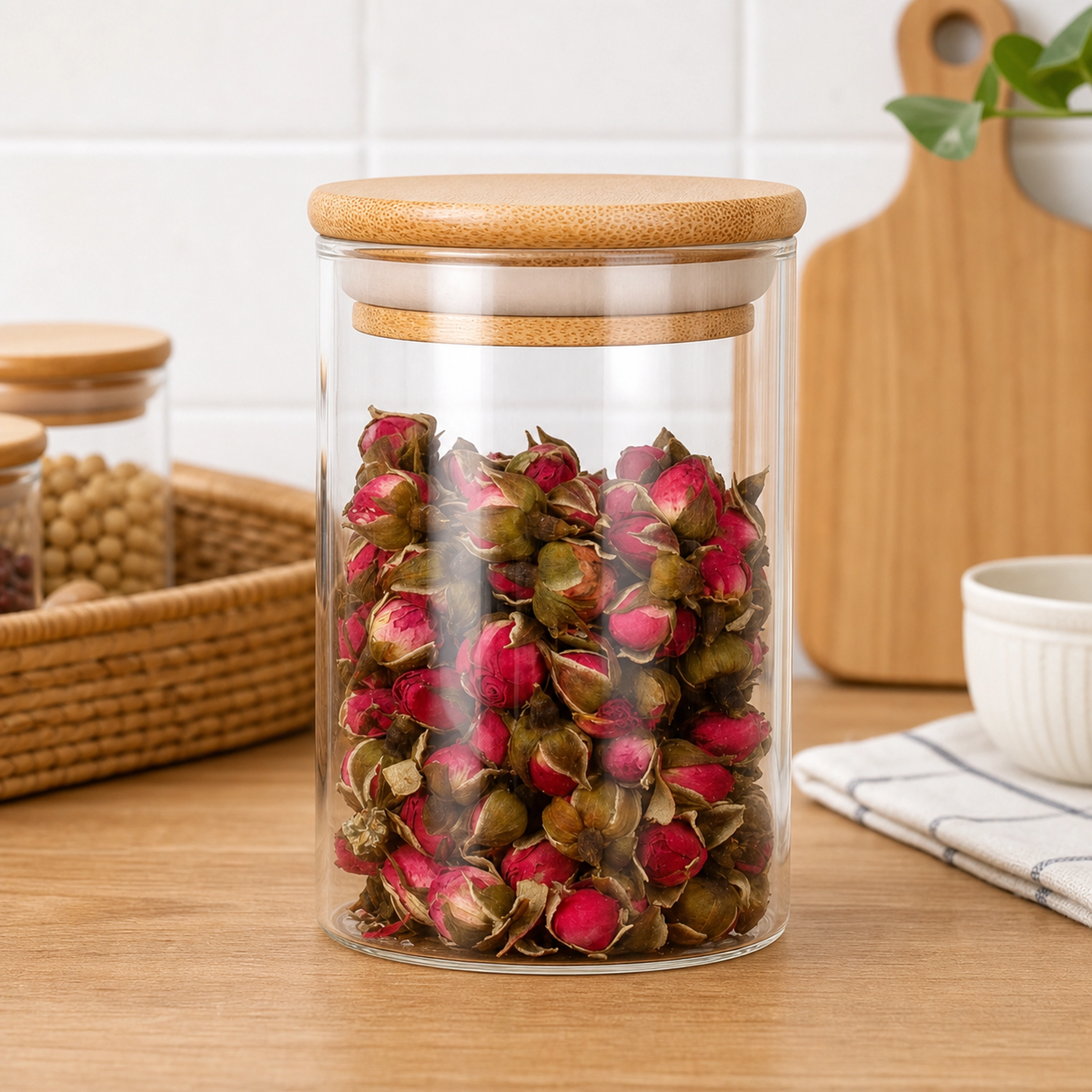 Frasco de Vidrio con Tapa de Bambu para Alimentos 950ml image 1