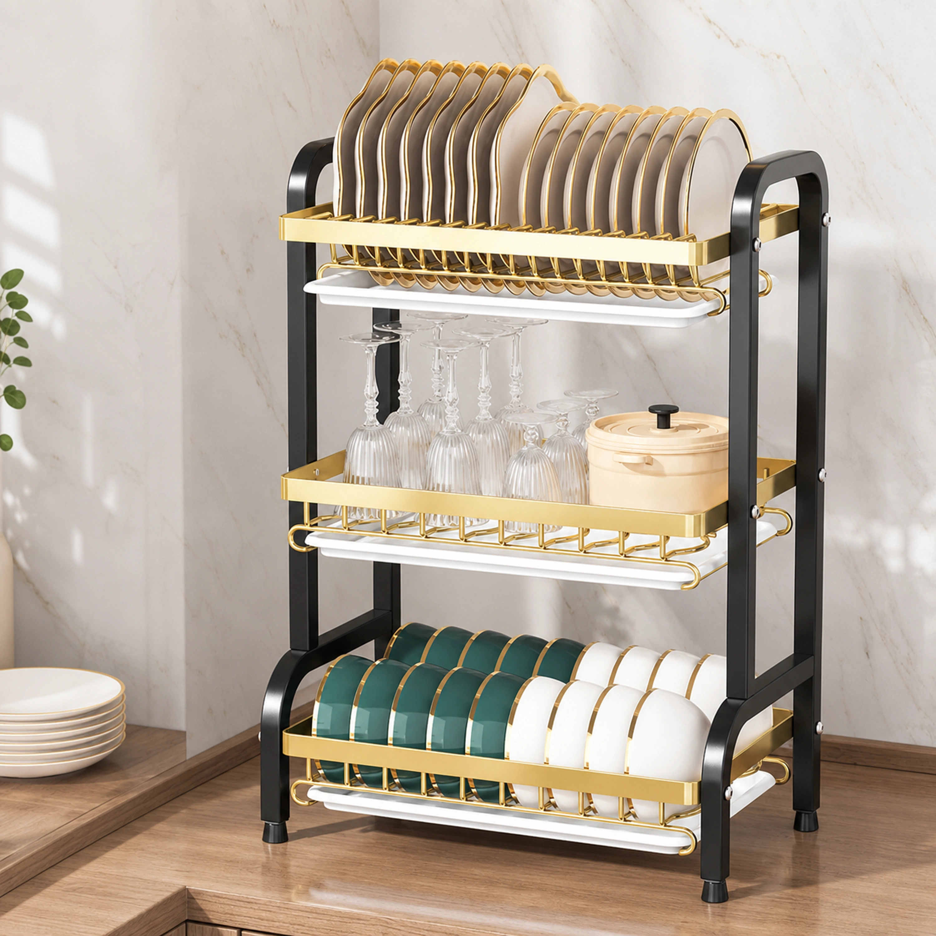 Escurridor de Platos de Acero Inoxidable Multi-nivel para Cocina image 1