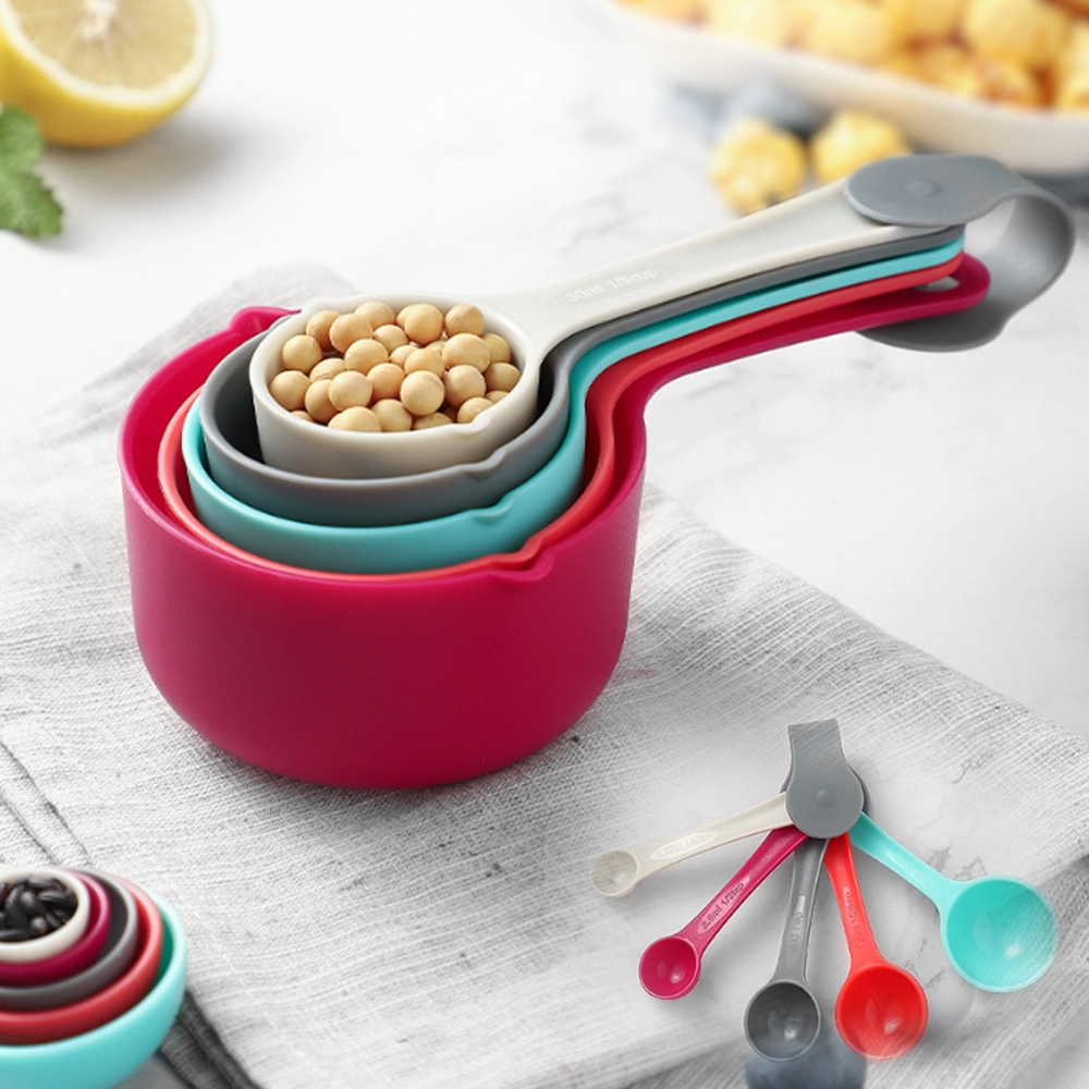 Set 5 piezas tazas cucharas medidoras silicona repostería cocina colorido