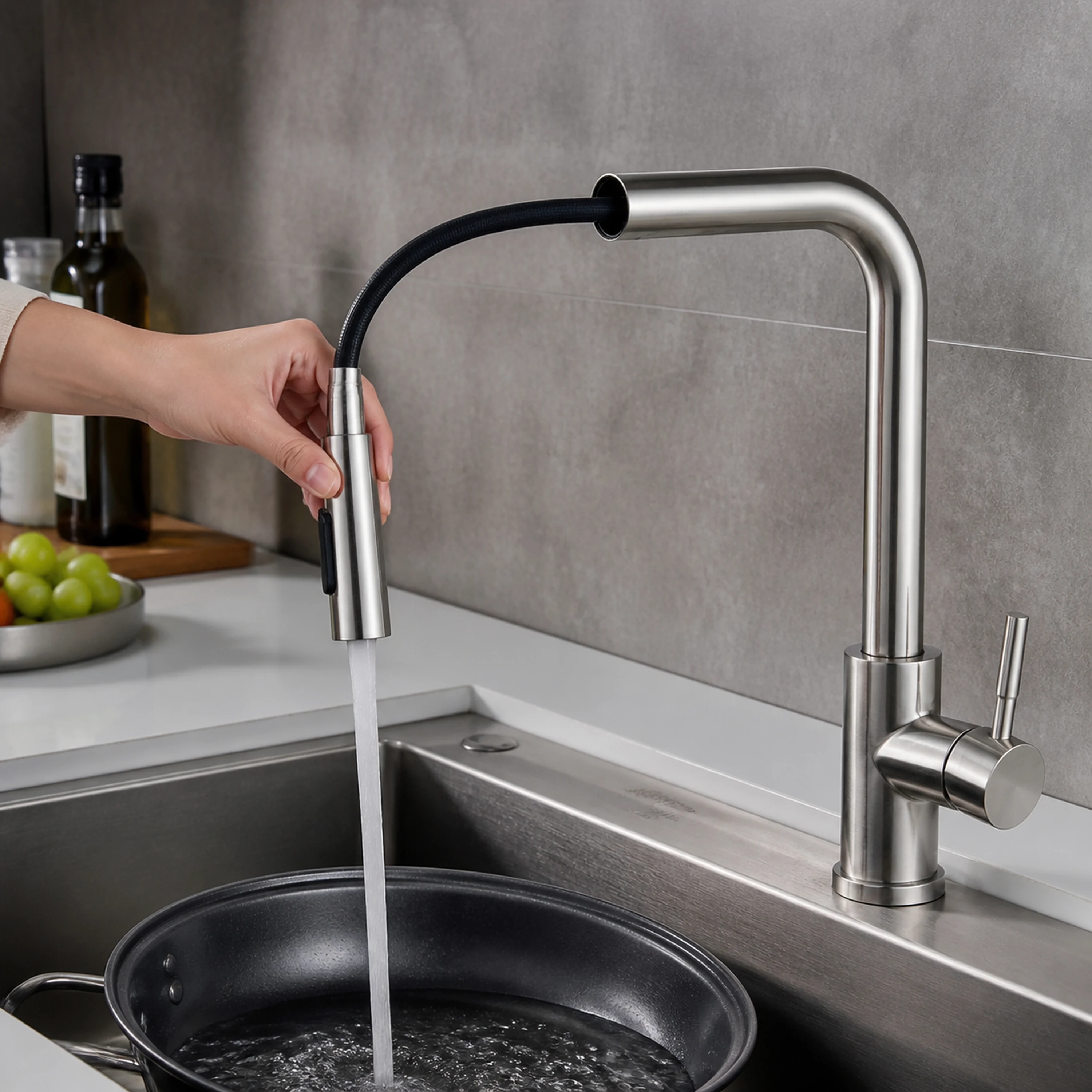 Grifo para Lavabo de Acero Inoxidable 304 Agua Fría y Caliente