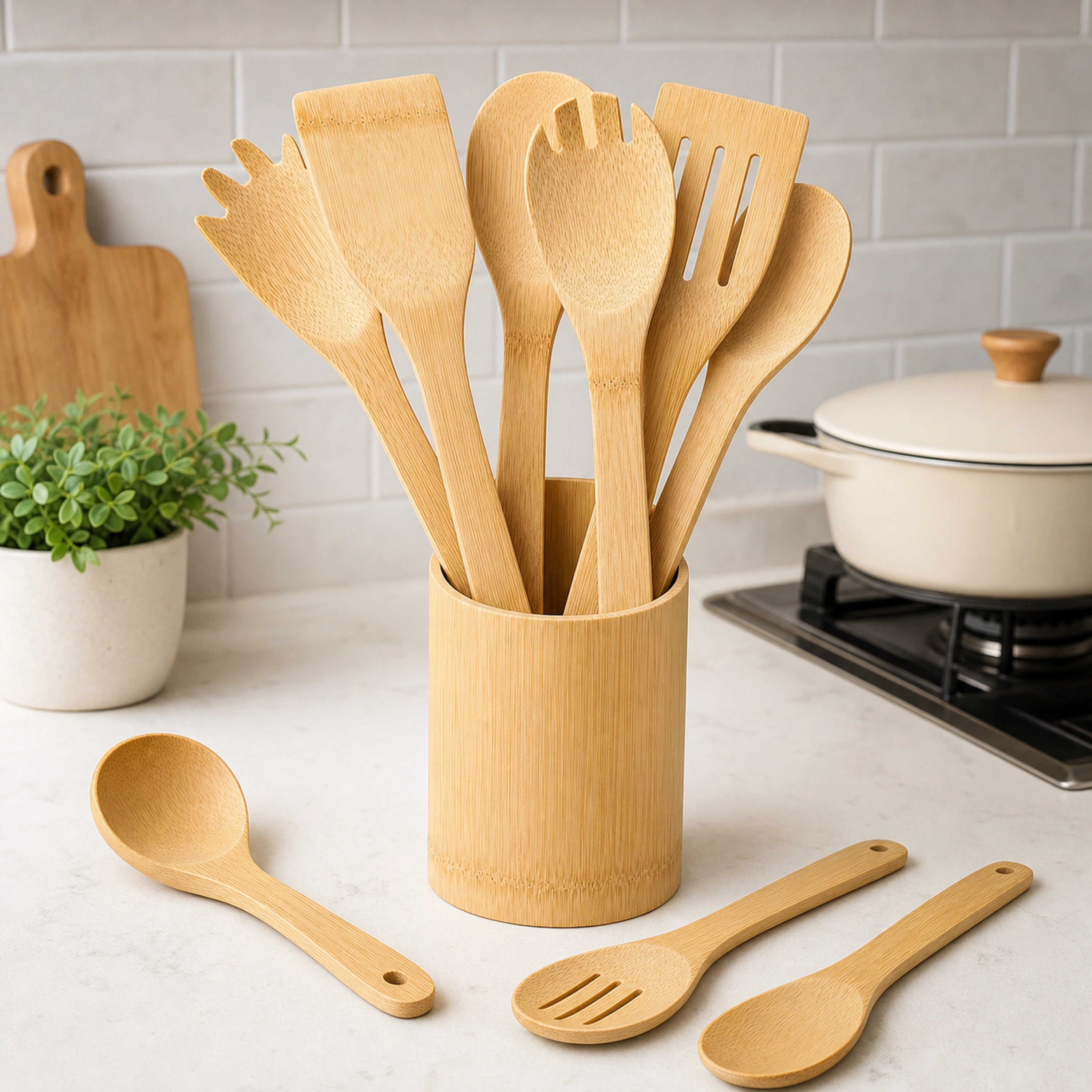 Set de 7 Utensilios de Cocina de Bambu