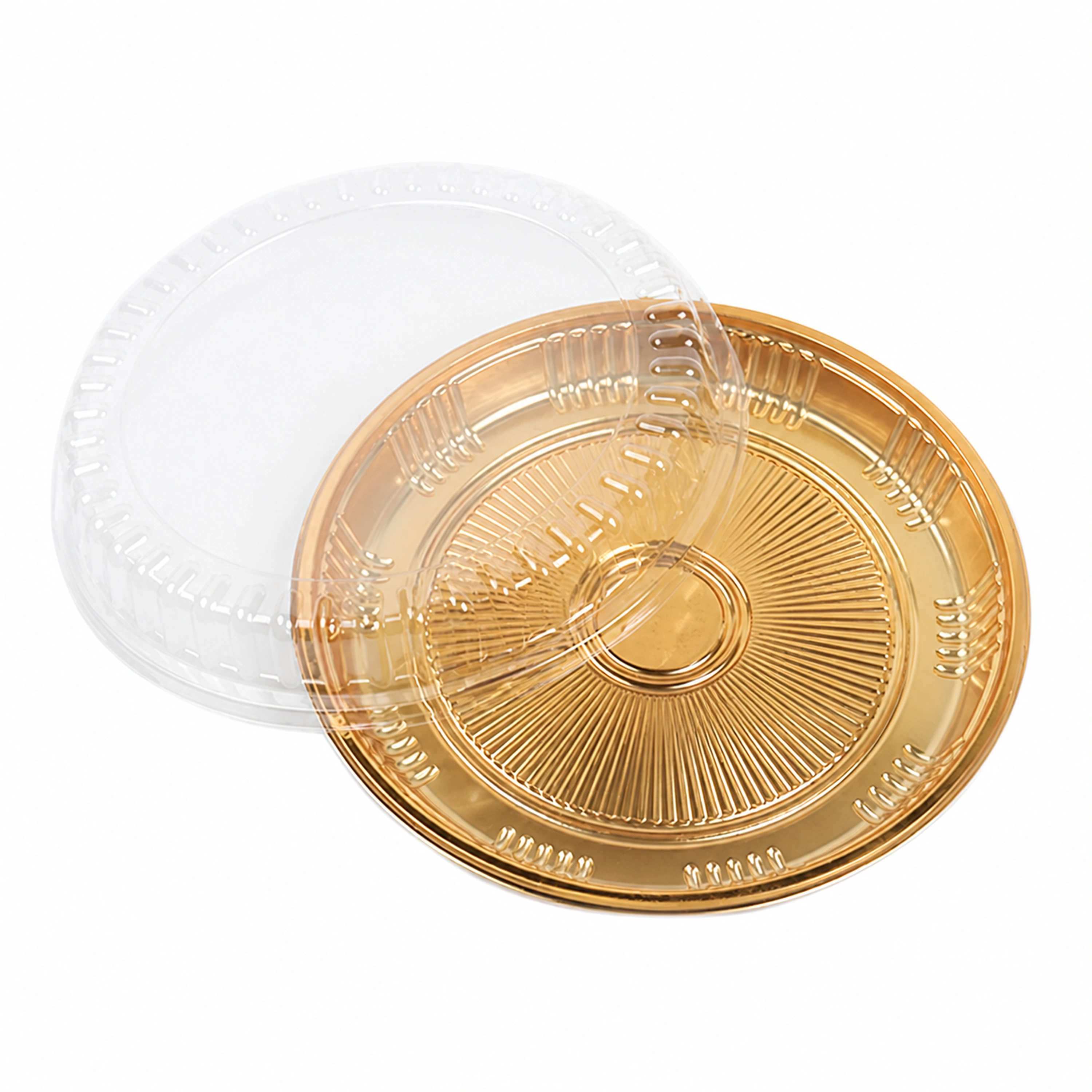 Bandeja Redonda para Sushi y Frutas Desechable de Plástico 29.5x5 cm (50 uds)