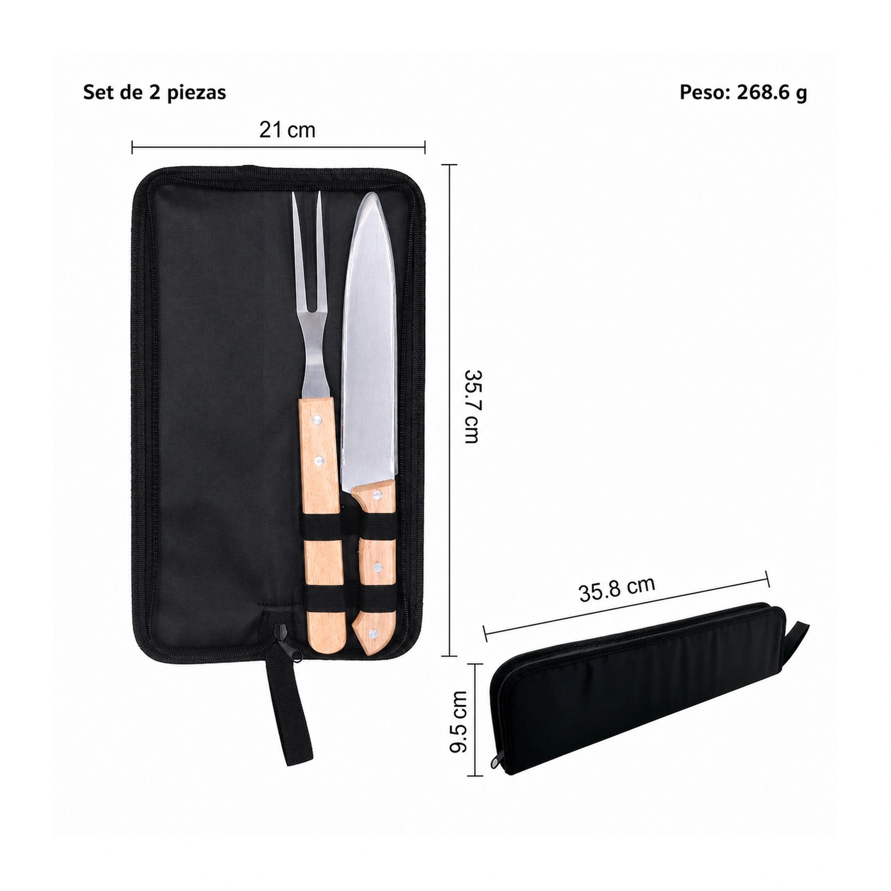 Set BBQ acero inoxidable mango madera 2 piezas