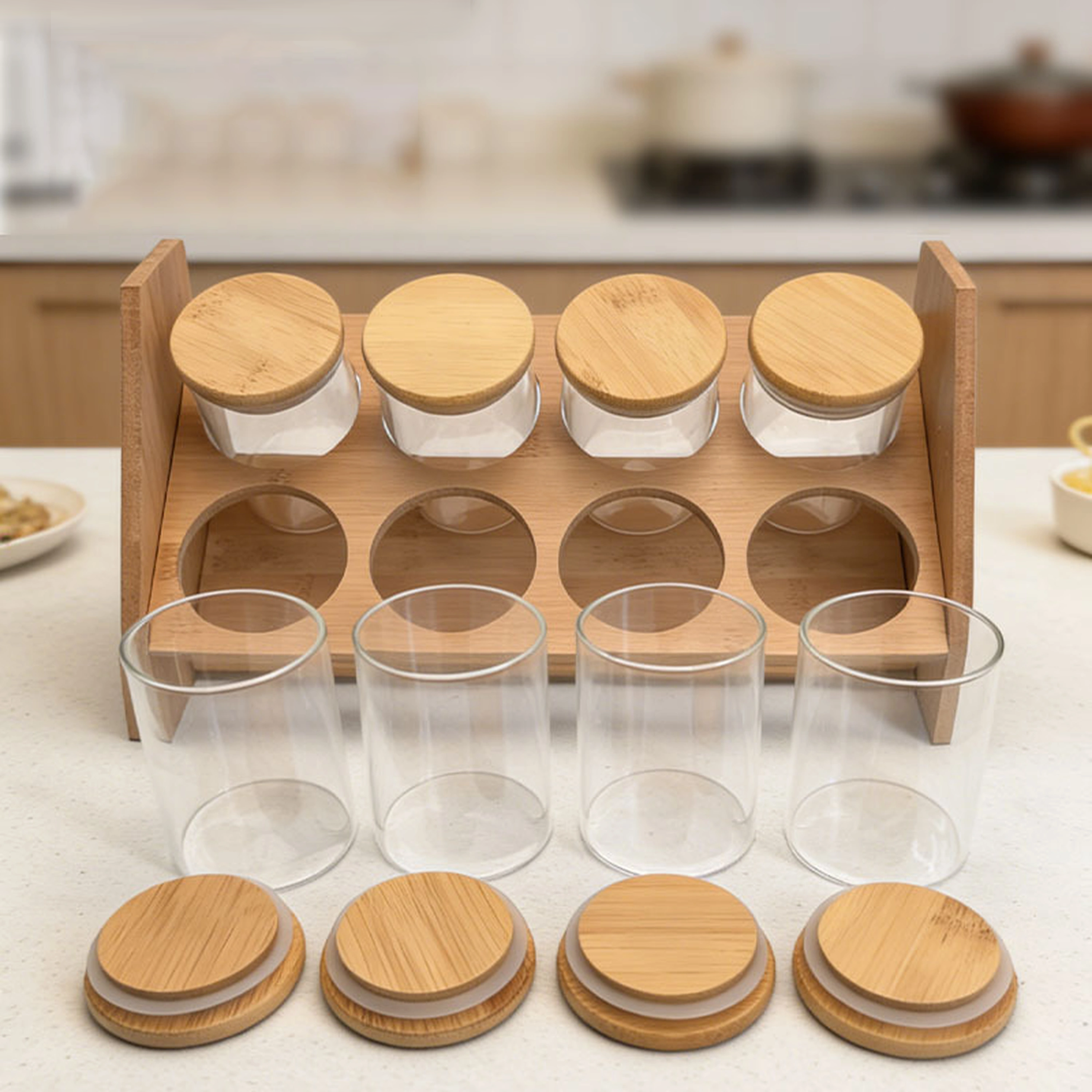 Tarro de Vidrio con Tapa de Bambú para Té image 1