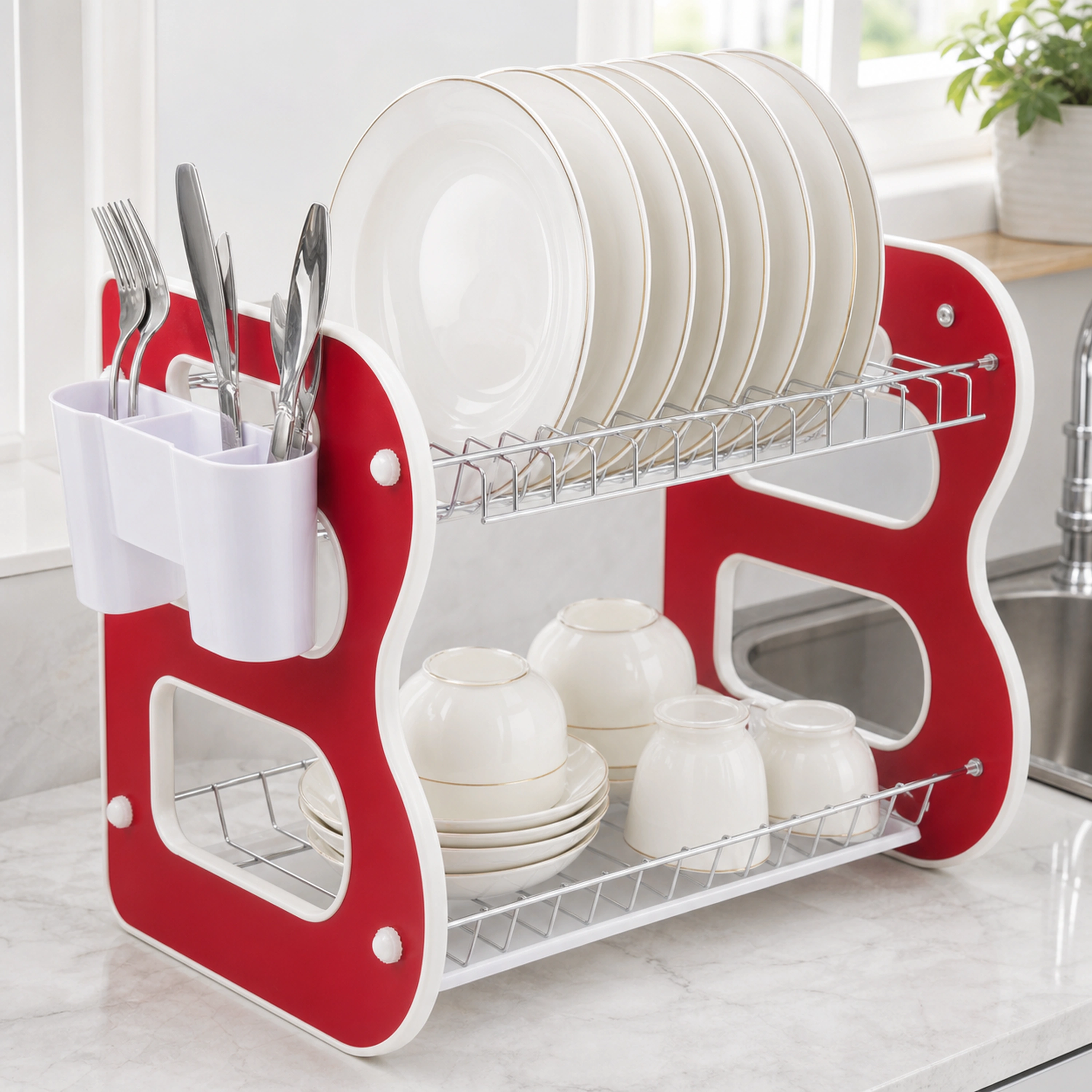 Escurridor de Platos de 2 Niveles con Tablero image 1