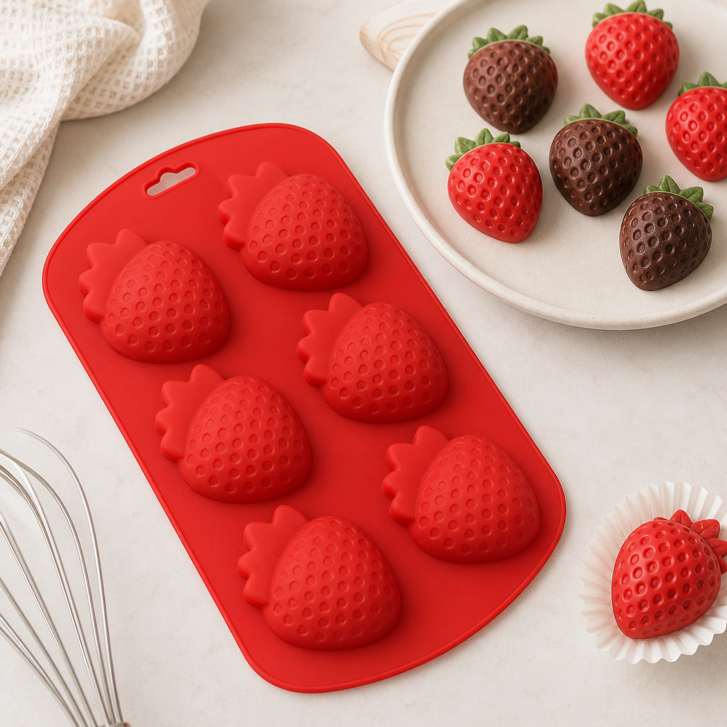 Molde de Silicona para Chocolate Fresa 6 Cavidades 19x11.3cm