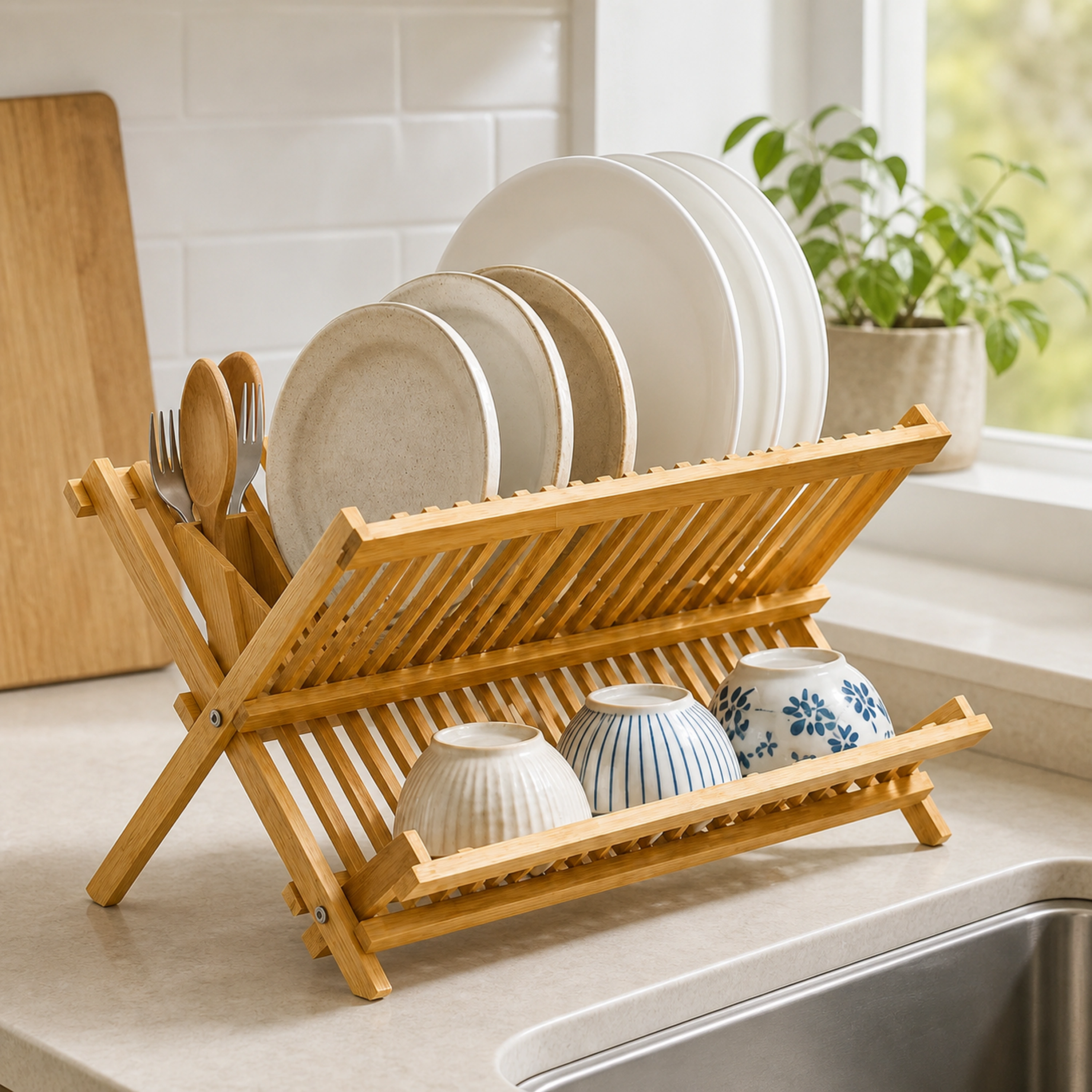 Escurridor de Platos de Bambu para Cocina 43x34cm image 1