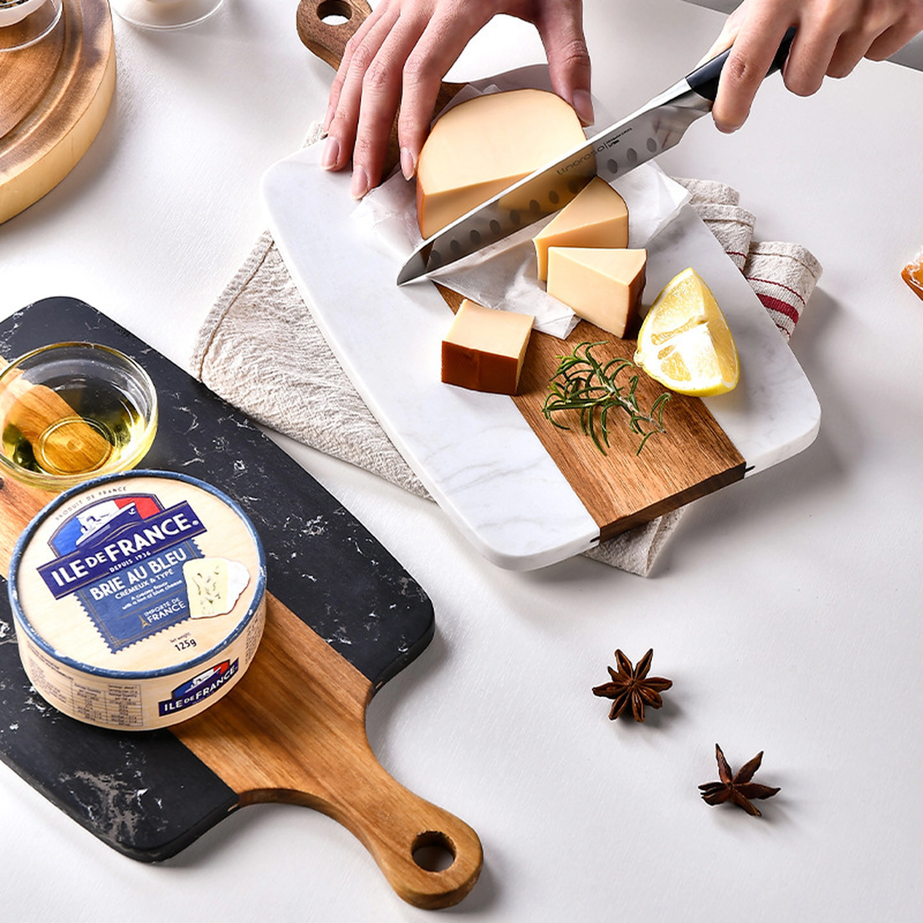 Tabla de Cortar de Madera con Mármol para Bistec Queso y Frutas image 1