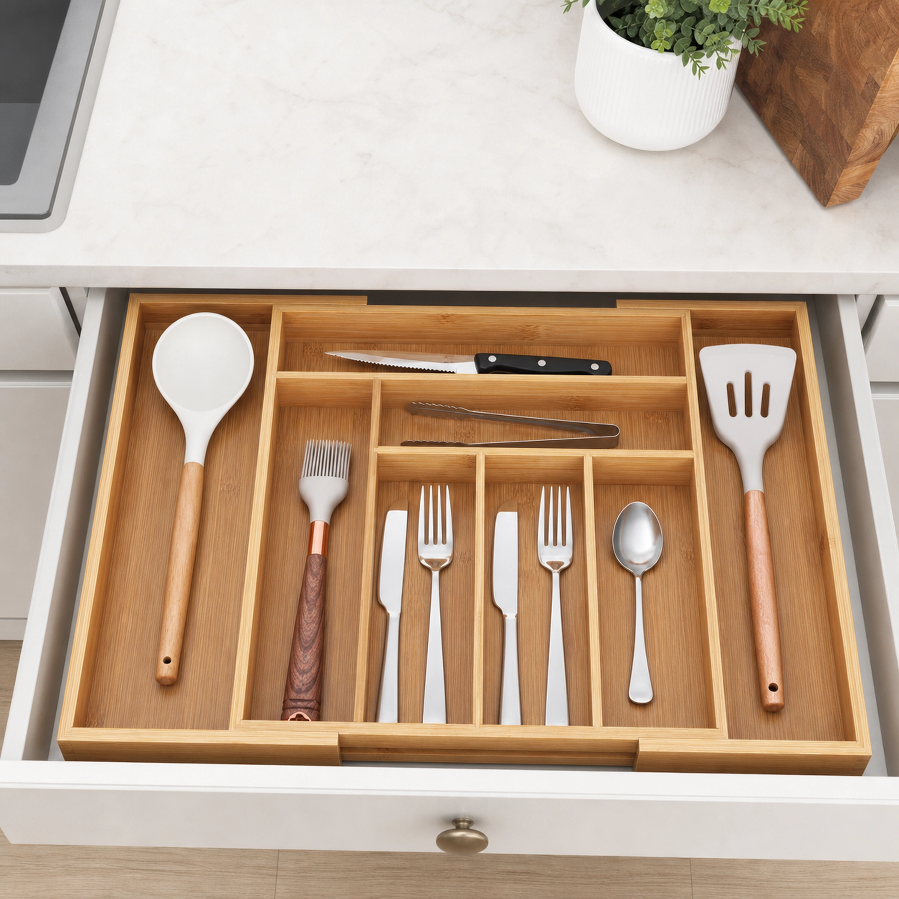 Organizador de Cubiertos de Bambu Extensible 25x35cm