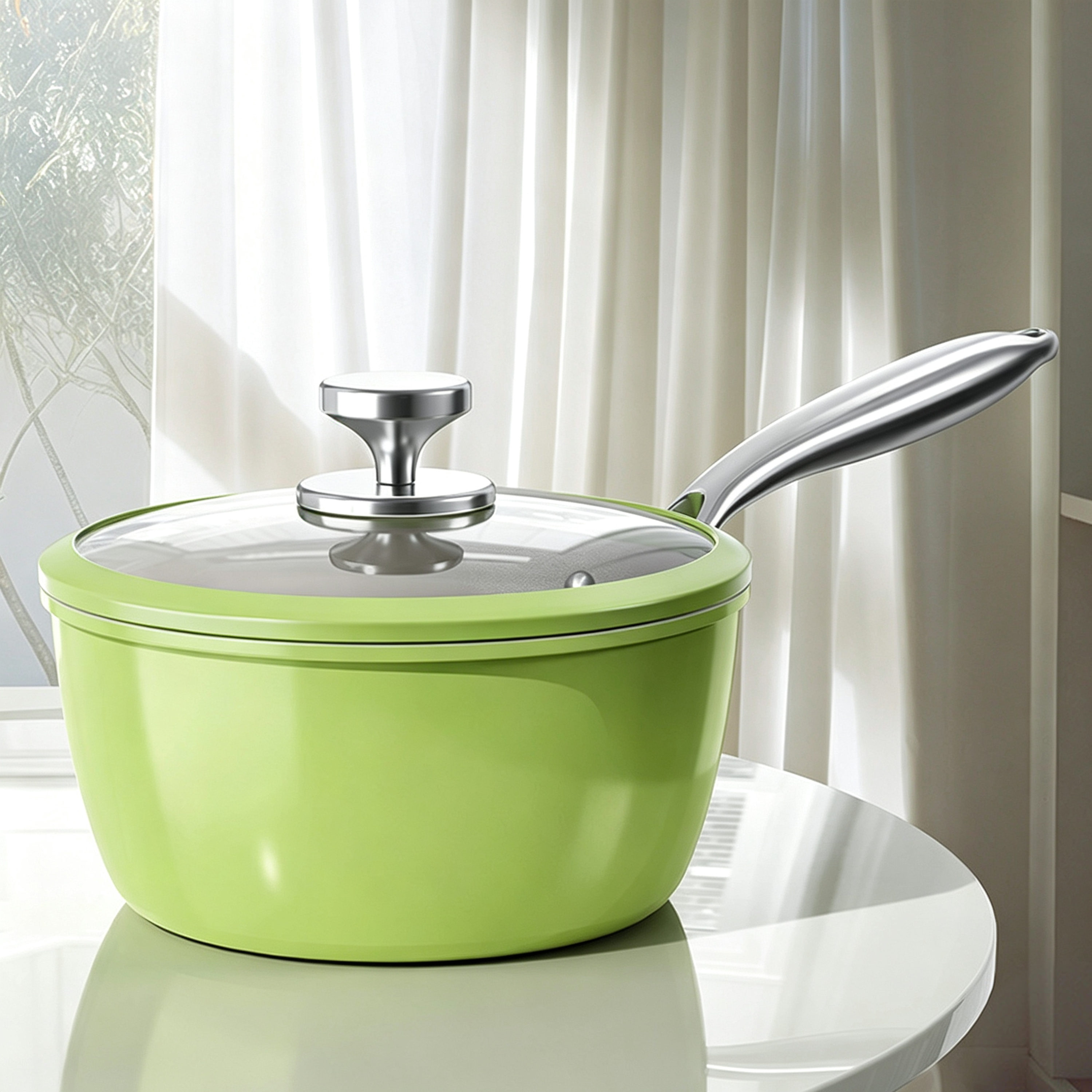 Olla para Leche de Cerámica Antiadherente Color Verde Aguacate image 1