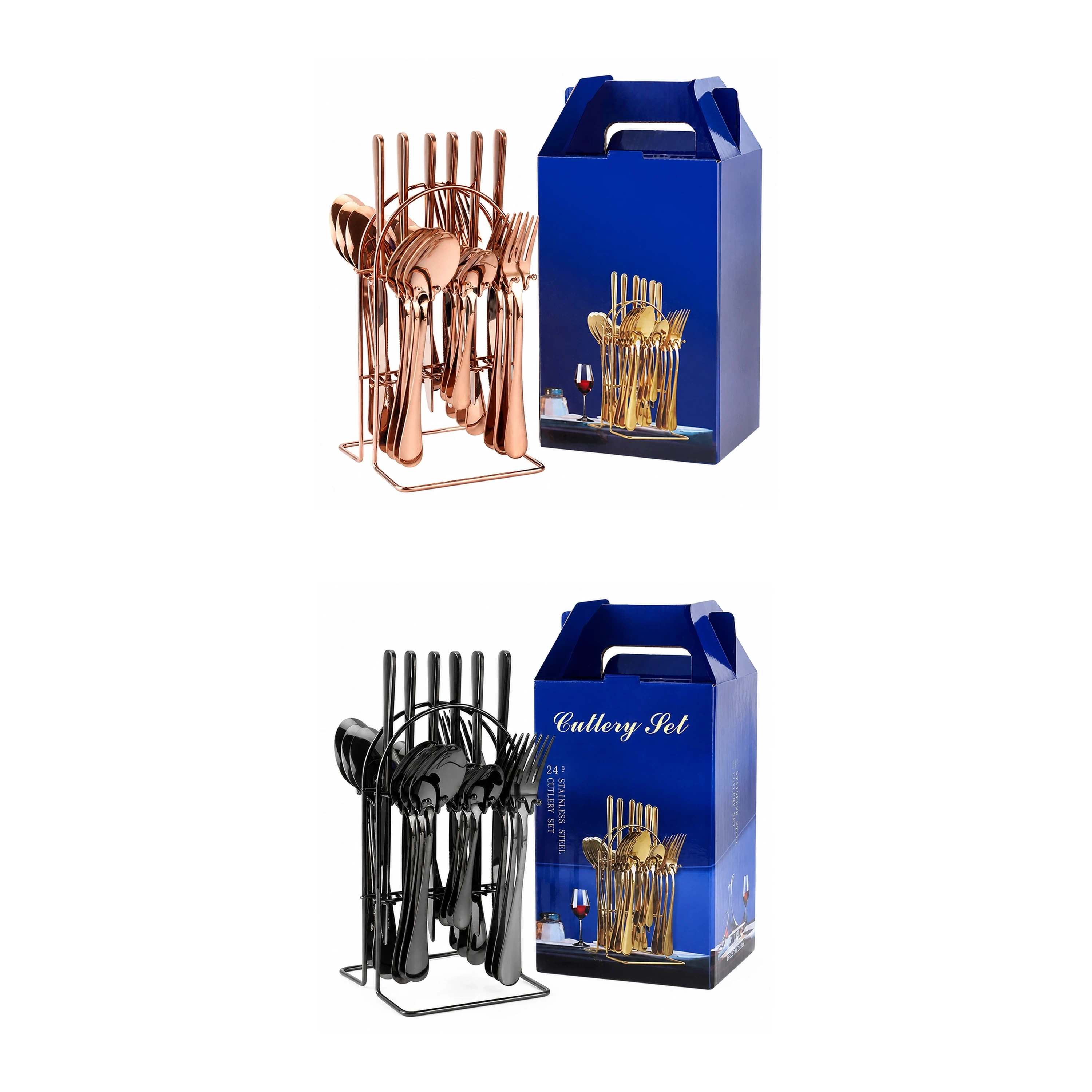 Juego de Cubiertos de Acero Inoxidable Oro Rosa 24 Piezas