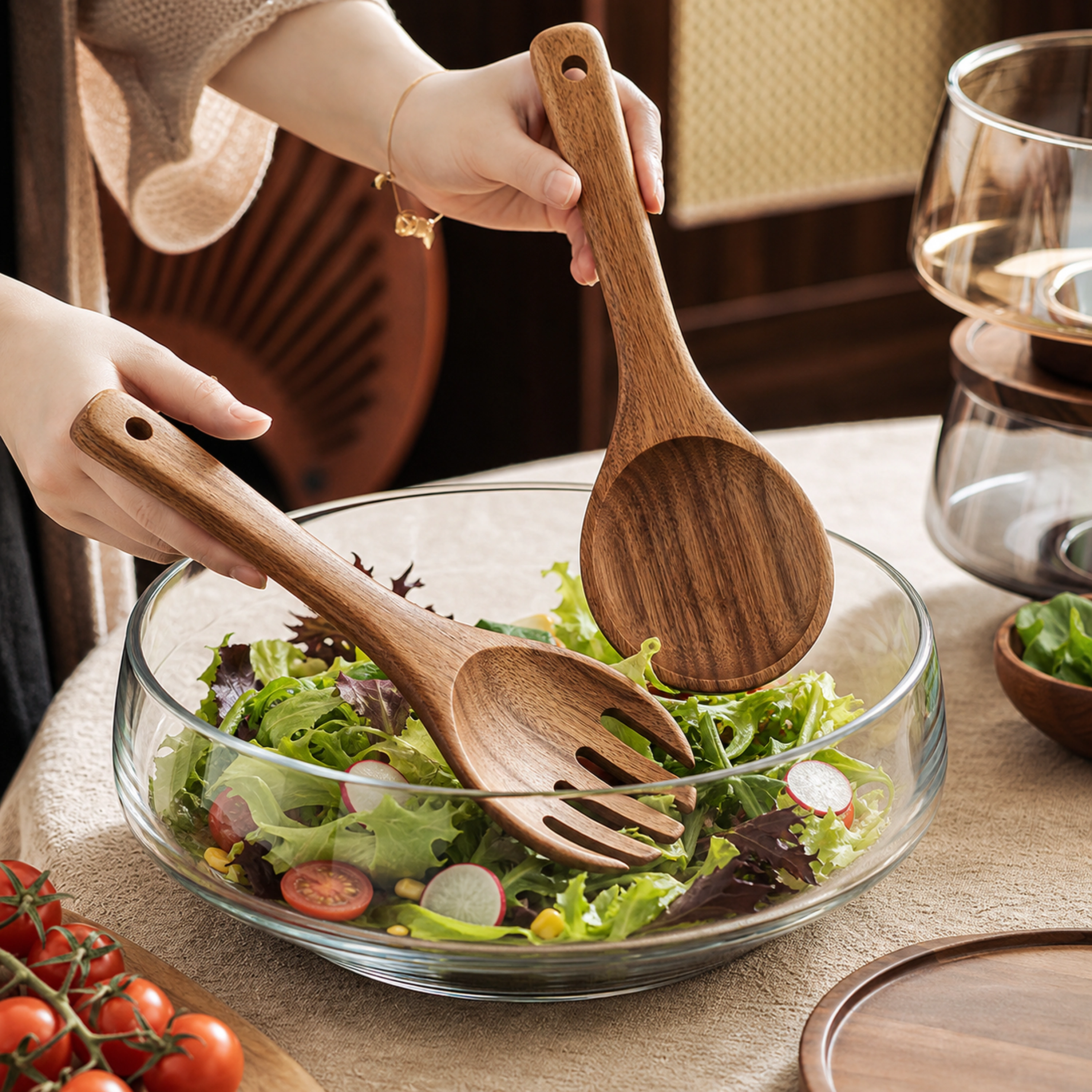 Cuenco de Madera para Ensalada y Frutas para Sala image 1