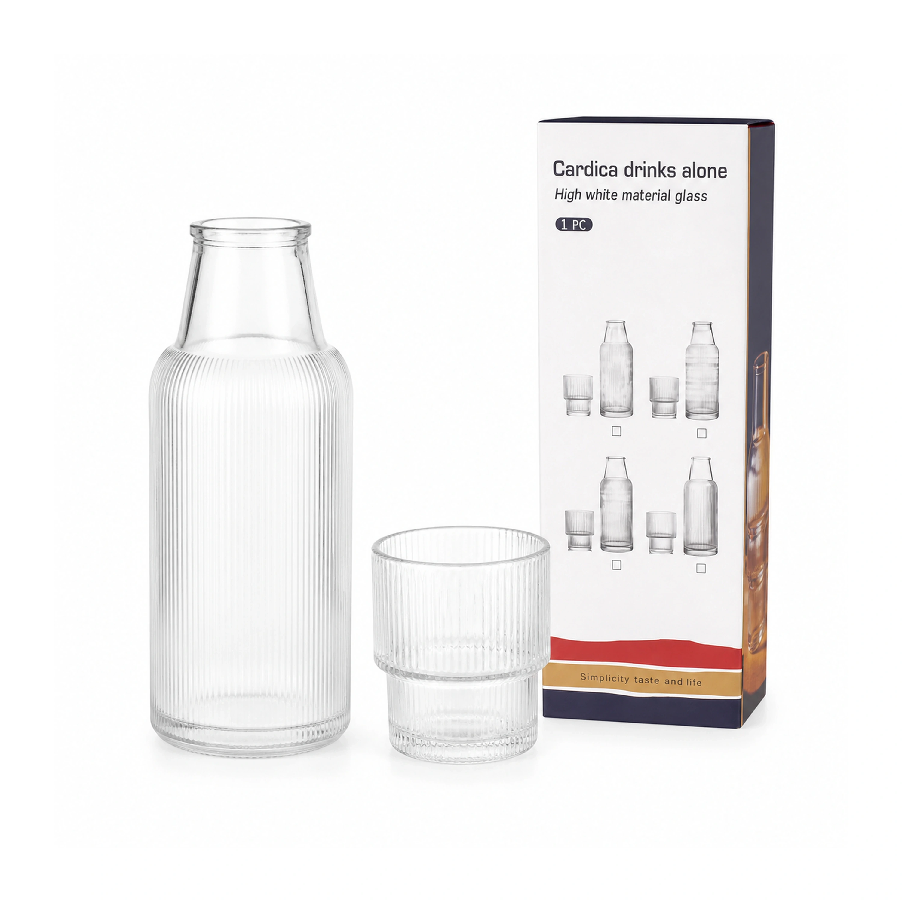 Jarra vidrio transparente agua fría con vaso 800ml