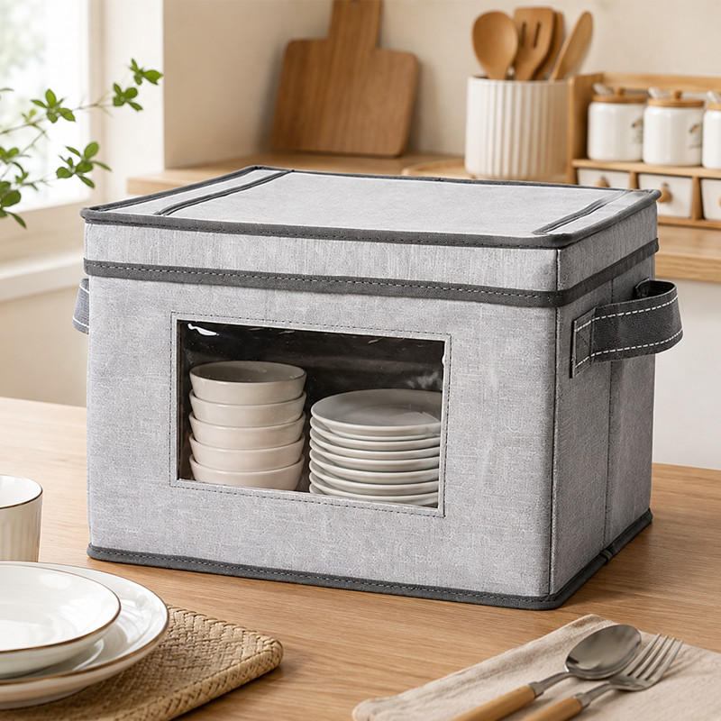 Caja de Almacenamiento Multitamaño Poliéster con Tapa Móvil Gris