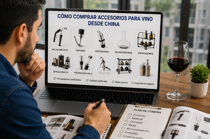 Cómo comprar accesorios para vino desde China en 2026: proveedores, precios, MOQ e importación